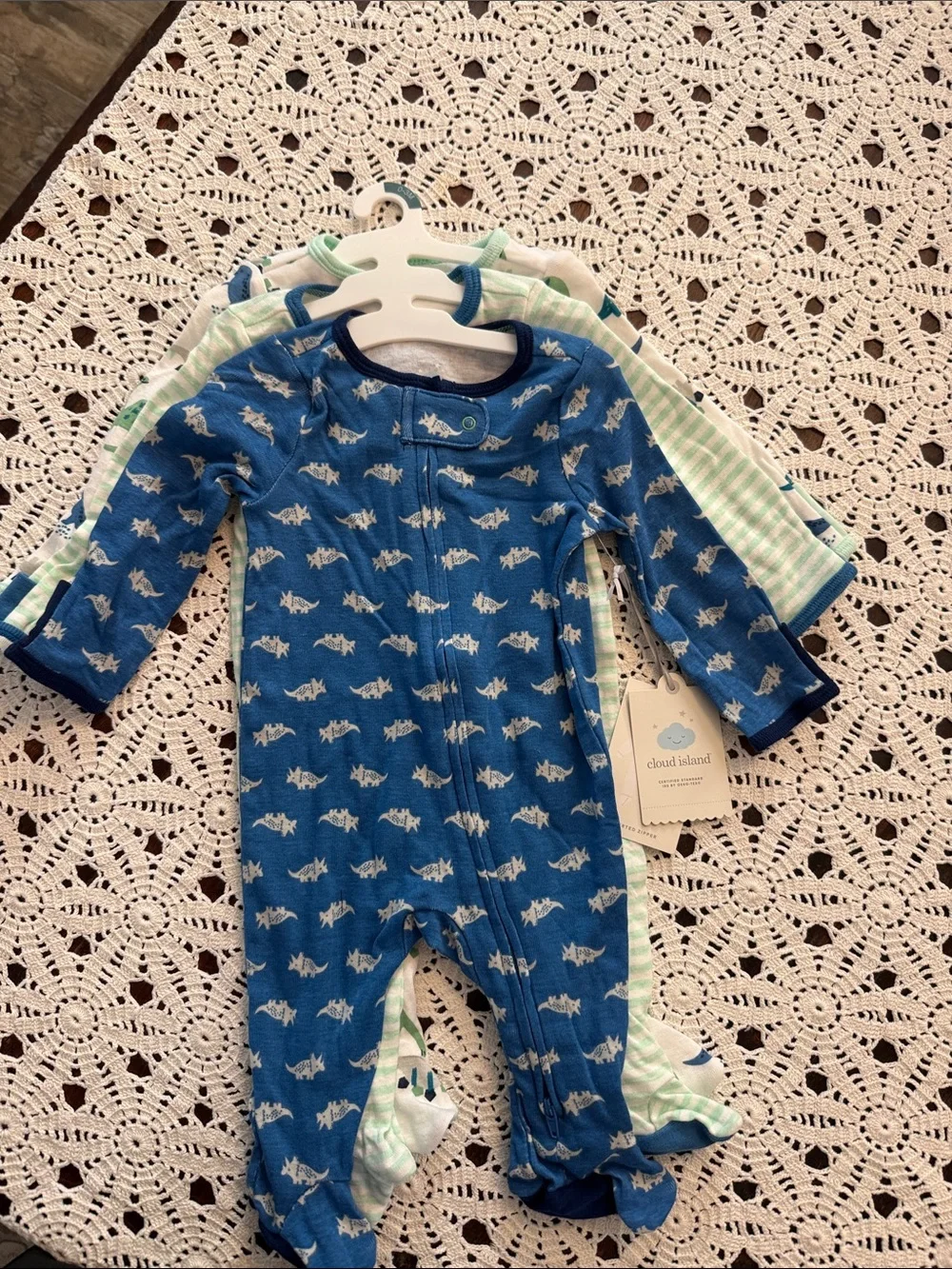 cloud island Blue Shark Print Footed Pajama Set